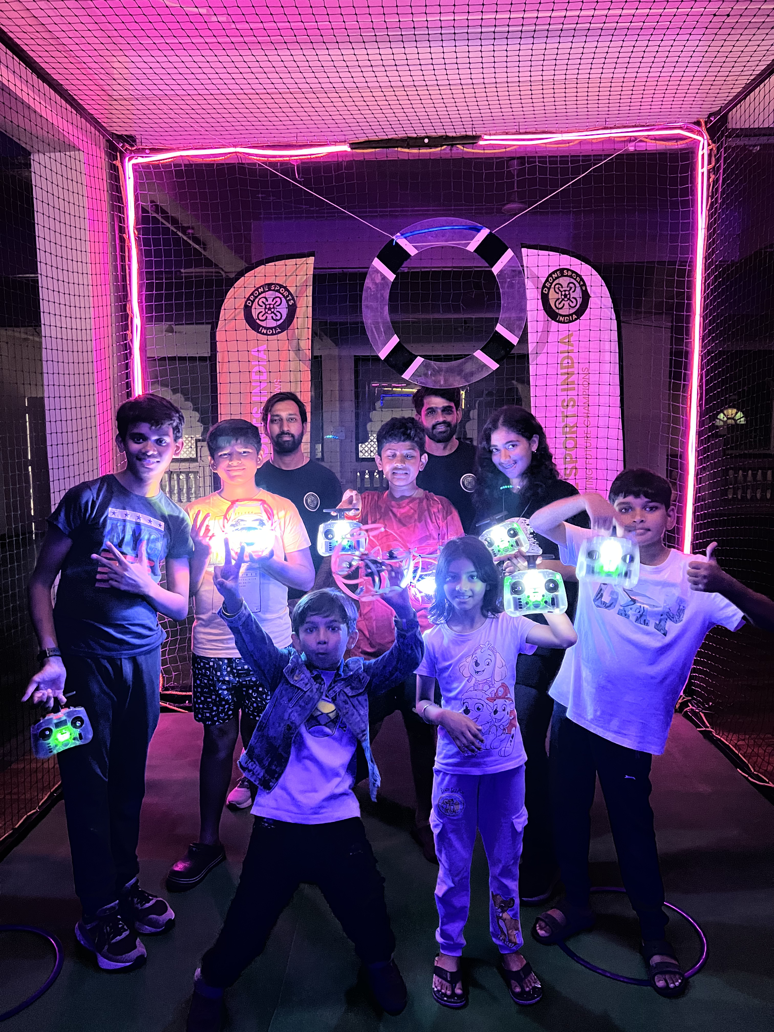 Team in purple lighting